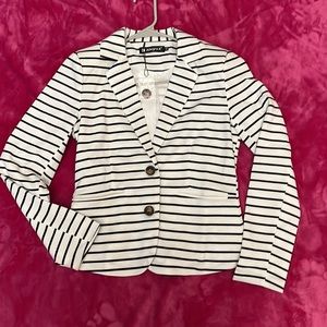 XS Allegra K blazer black and white striped